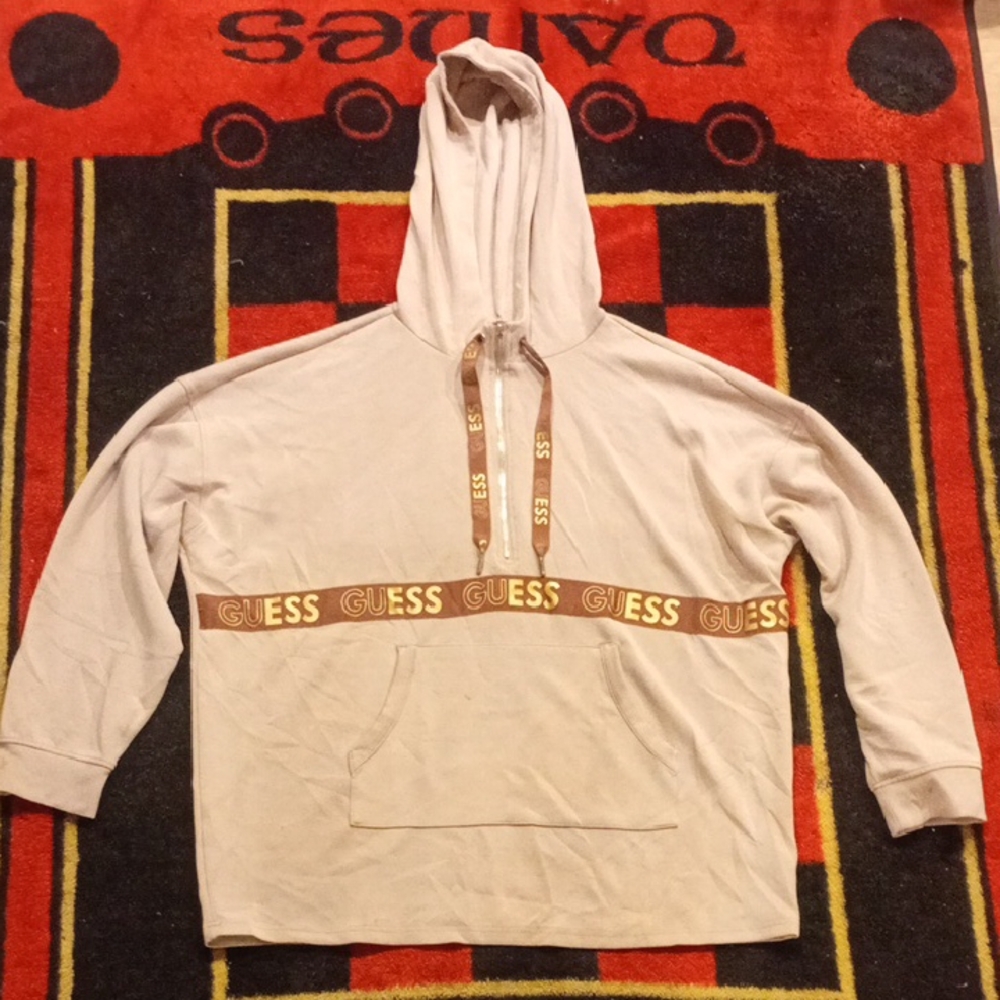 GUESS Tan Hoodie with Logo Accents (XL)